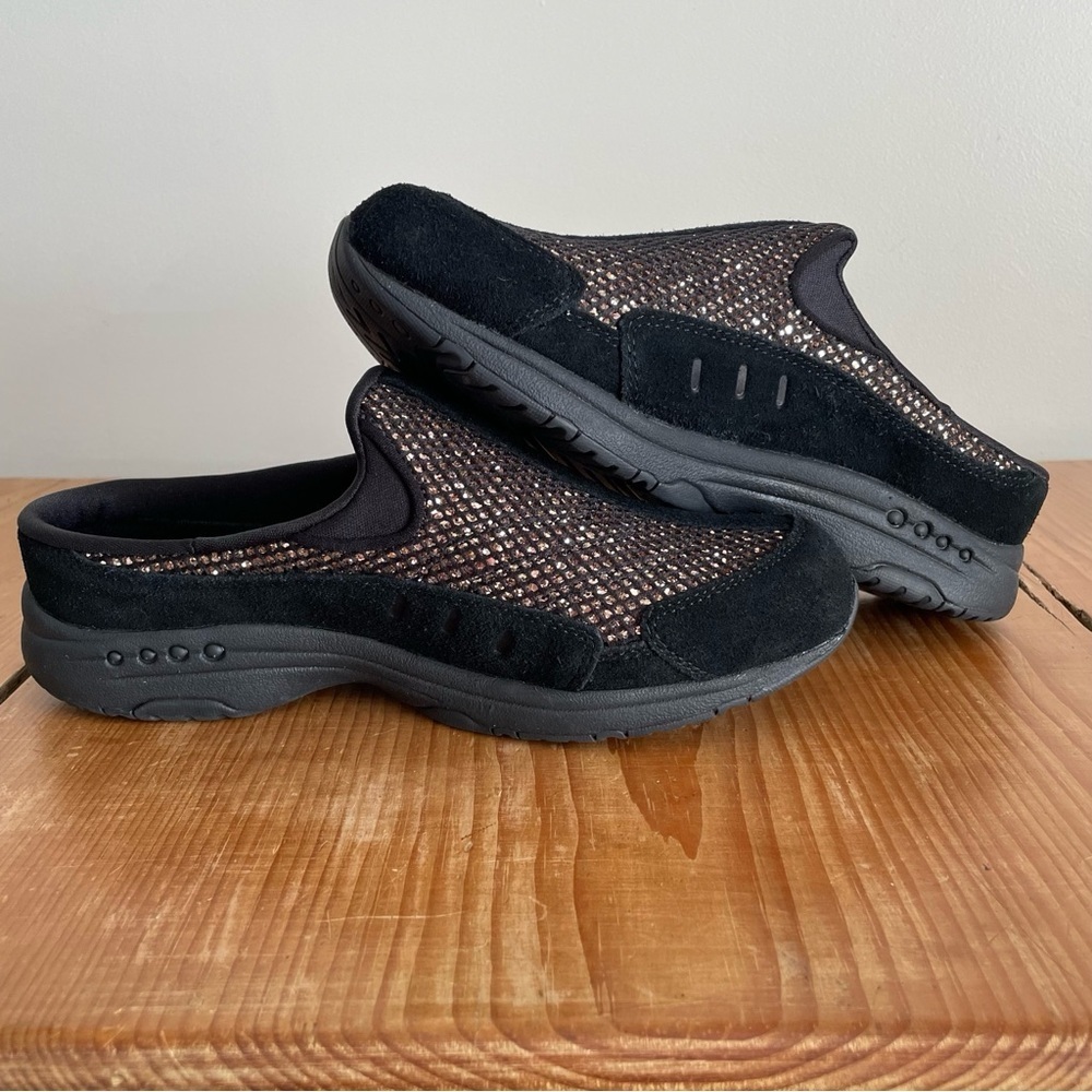 Easy Spirit Traveltime Black Suede & Bronze Sparkle Slip On Shoes Size 7.5 Wide - Picture 5 of 16